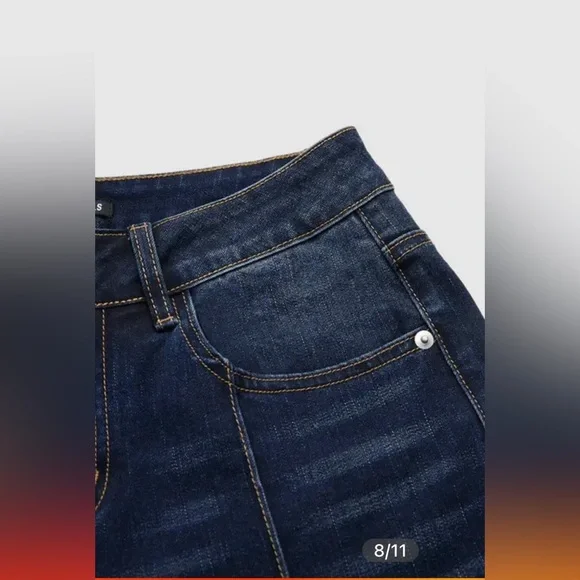 Flamingals Wash Seam Front Mid Rise Straight Leg Jeans Size Large NWT - Picture 8 of 13